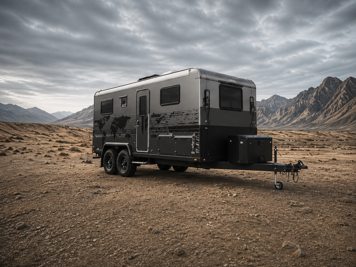 Custom LEMAN caravan in mountain terrain
